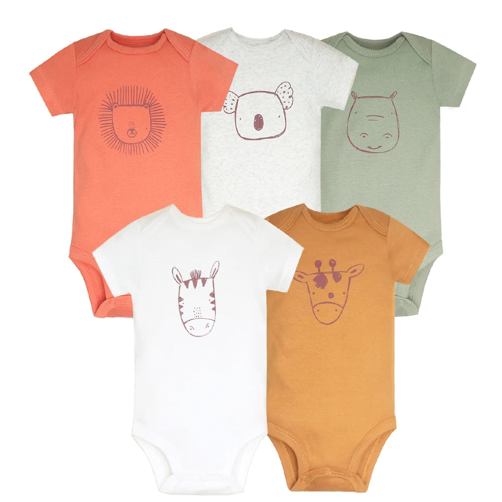 5-Pack Cotton Baby Bodysuits – Adorable Cartoon Styles for Newborns & Infants